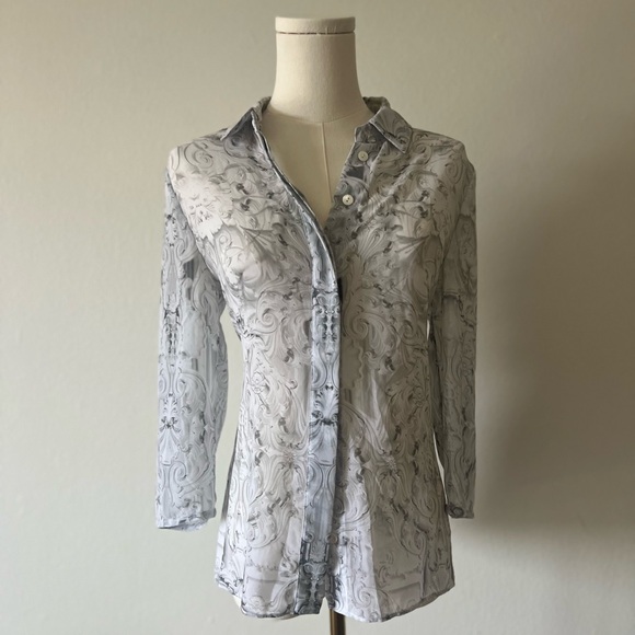 Ted Baker London Sew in Love grey and white sheer button up - Picture 3 of 10